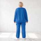 Royalblaues Langarmshirt in Travellerqualität mit Stretch kastigem Schnitt und Tunnelzug