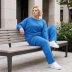 Royalblaues Langarmshirt in Travellerqualität mit Stretch kastigem Schnitt und Tunnelzug