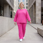 Langarmshirt in Fuchsia aus Travellerstoff mit Stretch kastig geschnitten mit Tunnelzug