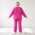 Langarmshirt in Fuchsia aus Travellerstoff mit Stretch kastig geschnitten mit Tunnelzug