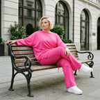 Langarmshirt in Fuchsia aus Travellerstoff mit Stretch kastig geschnitten mit Tunnelzug