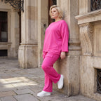 Langarmshirt in Fuchsia aus Travellerstoff mit Stretch kastig geschnitten mit Tunnelzug