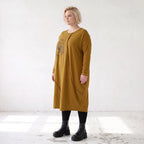 French Terry Kleid in OldCamel mit Elasthan in Ballonform locker weich Made in Italy