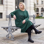 Ballonkleid in OldGreen aus French Terry mit Rundhals und Langarm mit Seitennahttaschen