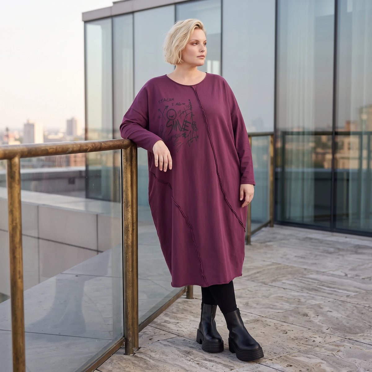Altlila French Terry Kleid in Ballonform aus Baumwolle mit Elasthan weich Made in Italy