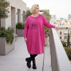 Altrosa Ballonkleid aus weichem French Terry mit Stretch und Faltennaht in Ballonform