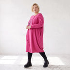Altrosa Ballonkleid aus weichem French Terry mit Stretch und Faltennaht in Ballonform