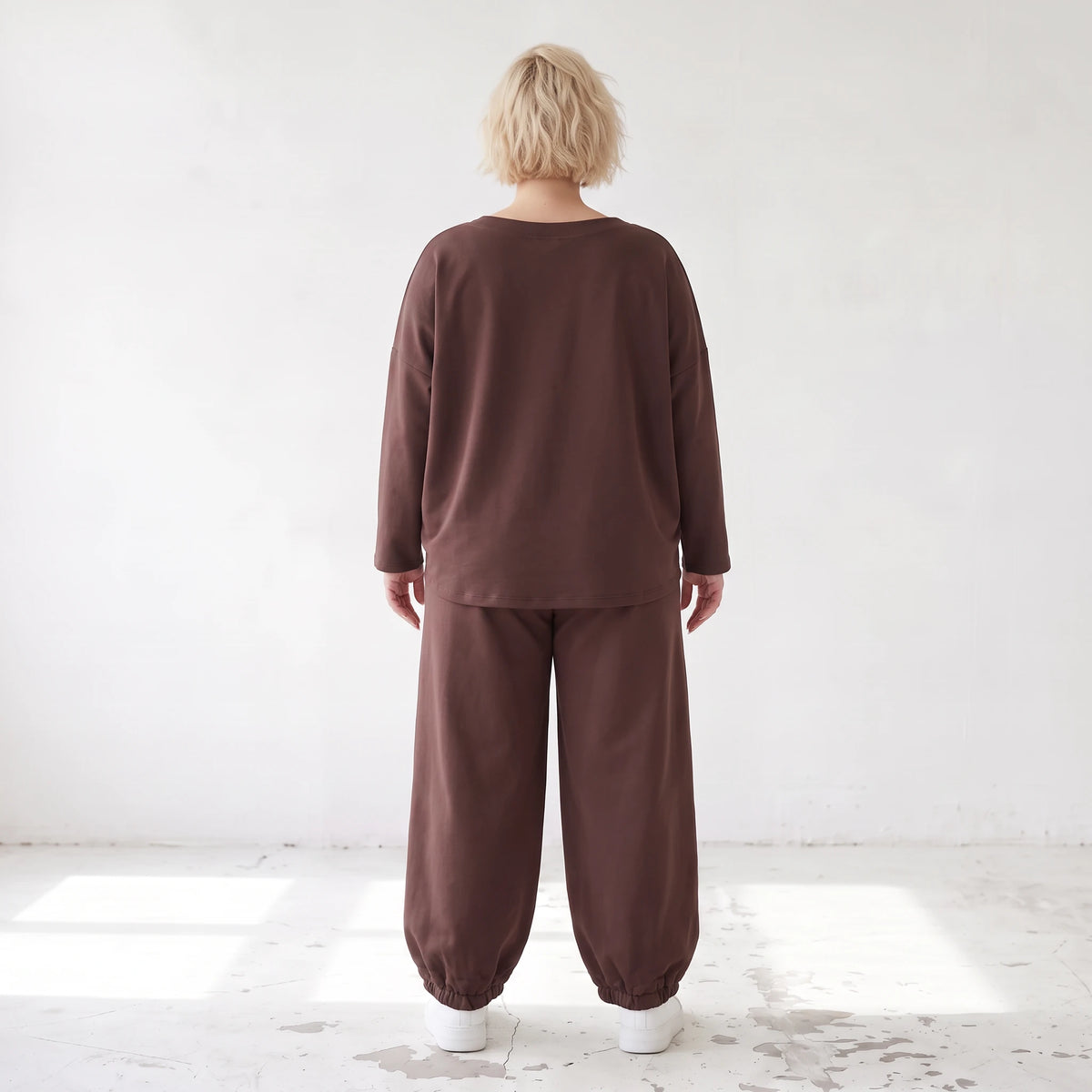Lässige Oversizedhose aus French Terry mit Smileyprint und gesmoktem Saum extra lang