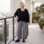 Graue Ballonhose aus Slinkystoff mit Schlupfbund in weiter Form für Büro und Alltag