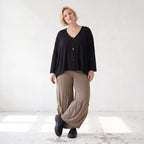 Ballonhose in Camel aus Slinkystoff mit Stretch in weiter Form für Alltag und Büro Look