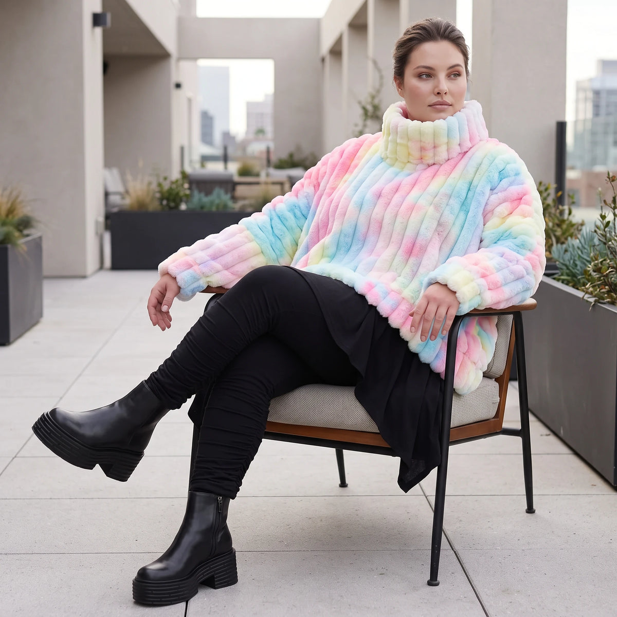 Kuscheliges Plüschshirt mit Rollkragen in Kastenform als softes Basic für eisige Tage