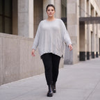 Grauer Strickpullover in A-Linie aus weichem Baumwollmix mit Stretch kuschelig warm
