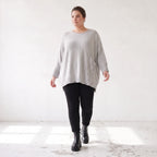 Grauer Strickpullover in A-Linie aus weichem Baumwollmix mit Stretch kuschelig warm