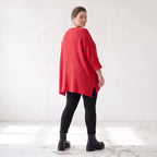 Warmes rotes Strickshirt in A-Linie aus weicher dehnbarer Stretchware mit Destroyedoptik