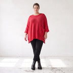 Warmes rotes Strickshirt in A-Linie aus weicher dehnbarer Stretchware mit Destroyedoptik