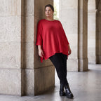 Warmes rotes Strickshirt in A-Linie aus weicher dehnbarer Stretchware mit Destroyedoptik