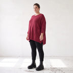 Bordeaux Strickshirt in A-Linie mit Destroyed-Optik weich warm aus Stretchstoff Basic