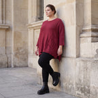 Bordeaux Strickshirt in A-Linie mit Destroyed-Optik weich warm aus Stretchstoff Basic