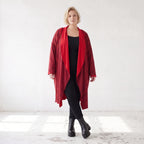 Cardigan aus French Terry in gerader Form mit Stehkragen offener Front und Baumwollmix