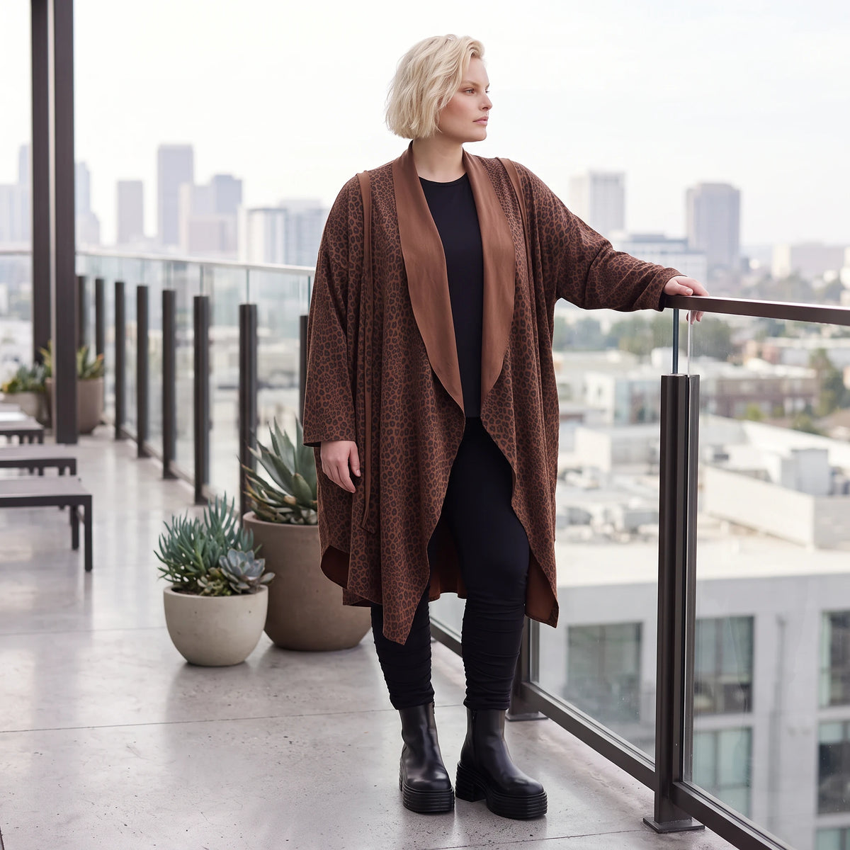 Longcardigan aus French Terry mit Stehkragen geradem Schnitt lang und Seitentaschen