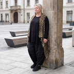 Ärmellose Satinweste in Beige/Schwarz mit Stehkragen und eleganter A-Linie Passform