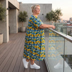 Kleid im Ballonschnitt aus Baumwolljersey mit Gelb/Multi Print und elastischem Komfort