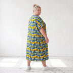 Kleid im Ballonschnitt aus Baumwolljersey mit Gelb/Multi Print und elastischem Komfort