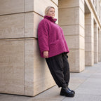 Fuchsia Teddyjacke mit kastigem Schnitt Stehkragen Reißverschluss und Nahttaschen