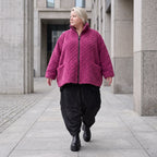 Fuchsia Teddyjacke mit kastigem Schnitt Stehkragen Reißverschluss und Nahttaschen