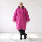 Fuchsia Teddymantel aus Pluesch mit Tuell Tunnelzug Reissverschluss geradem Schnitt