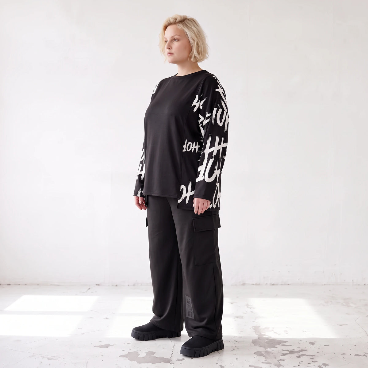 Weiche warme Fleece Ballonhose mit elastischem Bund und aufgesetzten Taschen mit Klappe