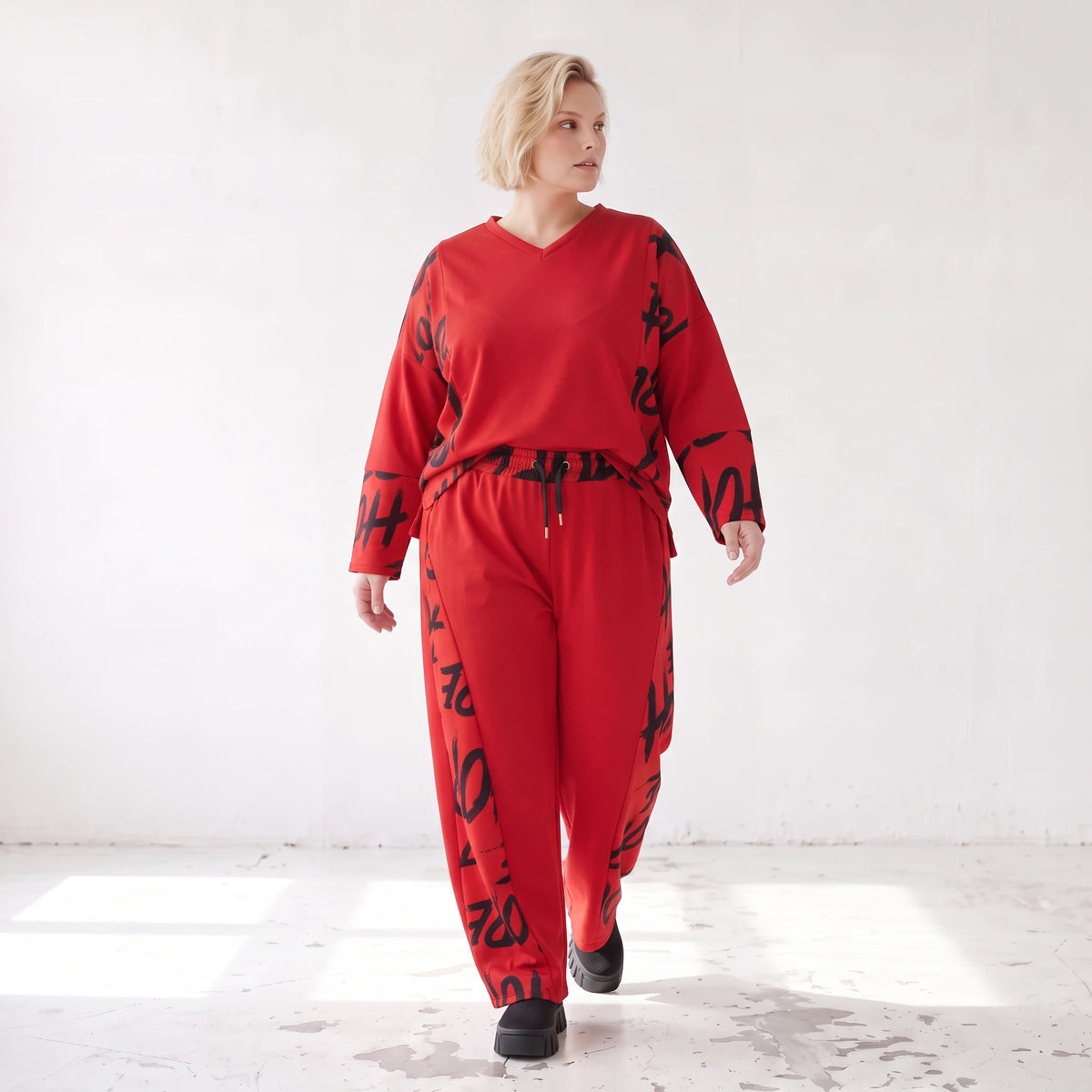 Warme Fleece Ballonhose mit elastischem Bund und Schnürung in legerer Winterform