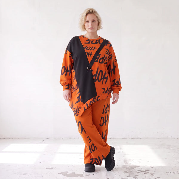 Fleeceshirt in Rost mit asymmetrischem Schnitt Zipfelsaum Stretch warm weich kuschelig