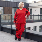 Rotes Fleeceshirt mit V-Ausschnitt aus weichem Stretchmaterial warm und alltagstauglich