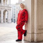 Rotes Fleeceshirt mit V-Ausschnitt aus weichem Stretchmaterial warm und alltagstauglich