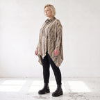 Langarmshirt aus Baumwolle in Beige/Braun mit Rollkragen Tunnelzug und A-Linie Zipfelsaum