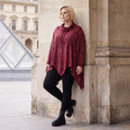 Rollkragenshirt in A-Linie aus Baumwolljersey in Bordeaux/Schwarz mit Tunnelzug Zipfelsaum