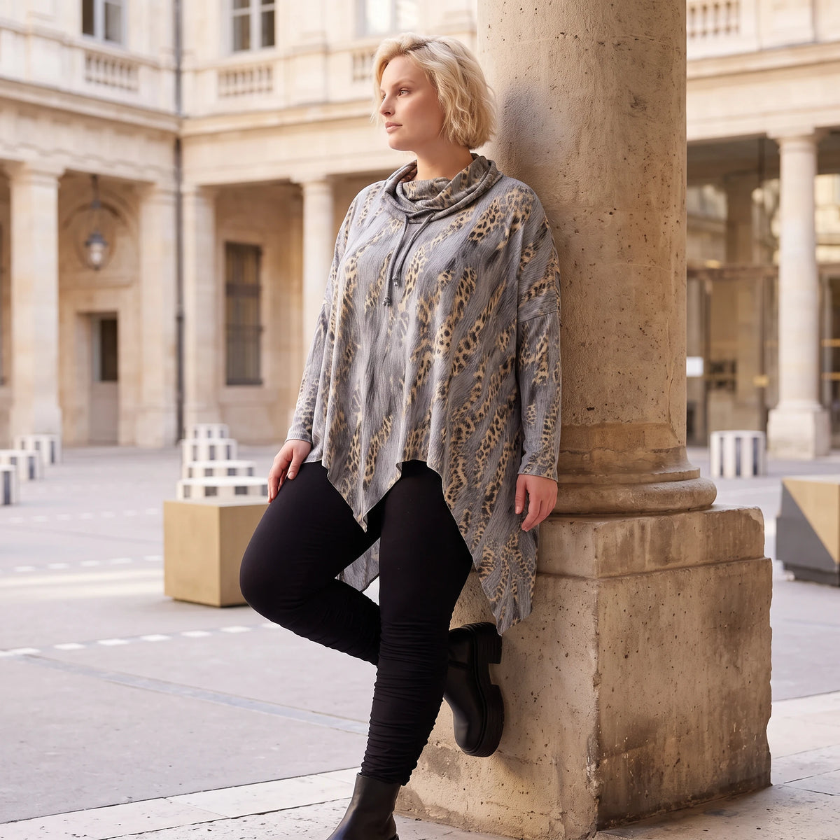 Wintershirt aus Baumwolljersey in A-Linie mit Rollkragen und Tunnelzug kuschelig weich