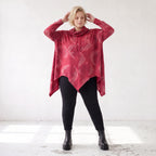 Wintershirt in Rot/Schwarz mit Rollkragen Tunnelzug A-Linie aus Baumwolljersey Zipfelsaum