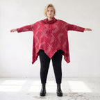 Wintershirt in Rot/Schwarz mit Rollkragen Tunnelzug A-Linie aus Baumwolljersey Zipfelsaum