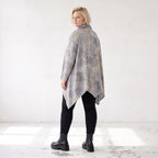 Baumwollshirt in Grau/Beige in A-Linie mit weichem Rollkragen Tunnelzug und Zipfelsaum