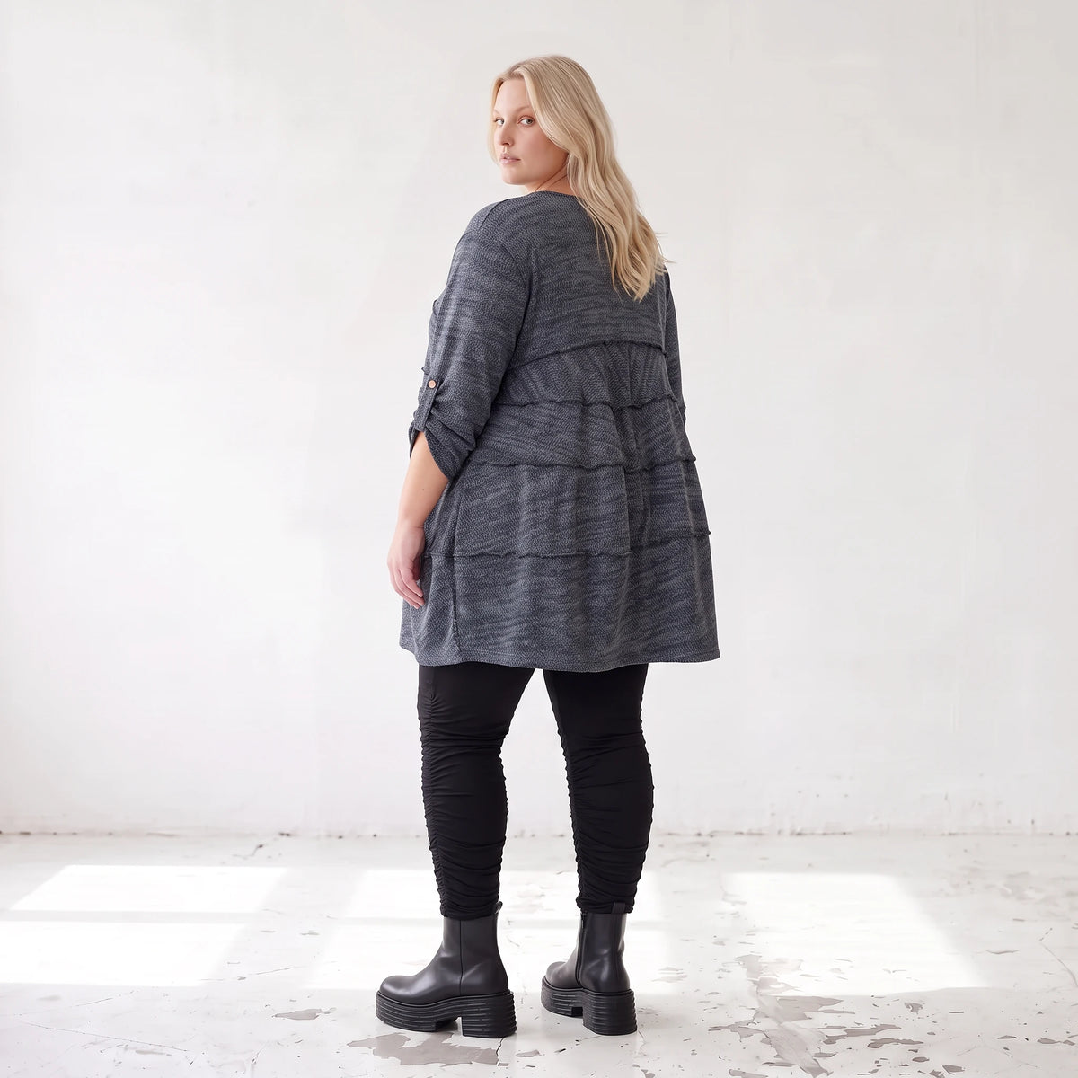 Kuschelig weiches Strickshirt in A-Linie mit Faltennahtmuster und Elasthan winterwarm