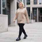 Beiger Ribb Hoodie mit Kapuze geradem Schnitt und Elasthan weiches Basic für den Alltag