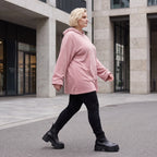 Rosa Ripp Hoodie mit Kapuze Kängurutasche und Stretch mit gerader bequemer Passform