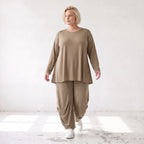 Camel Langarmshirt aus weichem Slinkystoff mit Stretch in Glockenform und Rundhals