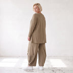 Camel Langarmshirt aus weichem Slinkystoff mit Stretch in Glockenform und Rundhals