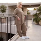 Camel Langarmshirt aus weichem Slinkystoff mit Stretch in Glockenform und Rundhals
