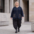 Marine Strickjacke in Glockenform mit Reißverschluss Taschen und softem Stretchmix