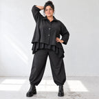 Schwarze Denimballonhose mit Stretch und bequemem Schlupfbund in weiter Passform