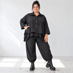 Schwarze Denimballonhose mit Stretch und bequemem Schlupfbund in weiter Passform
